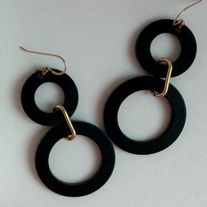 Nickel & Suede Black with Gold Leather Sloane Double Hoop Earrings